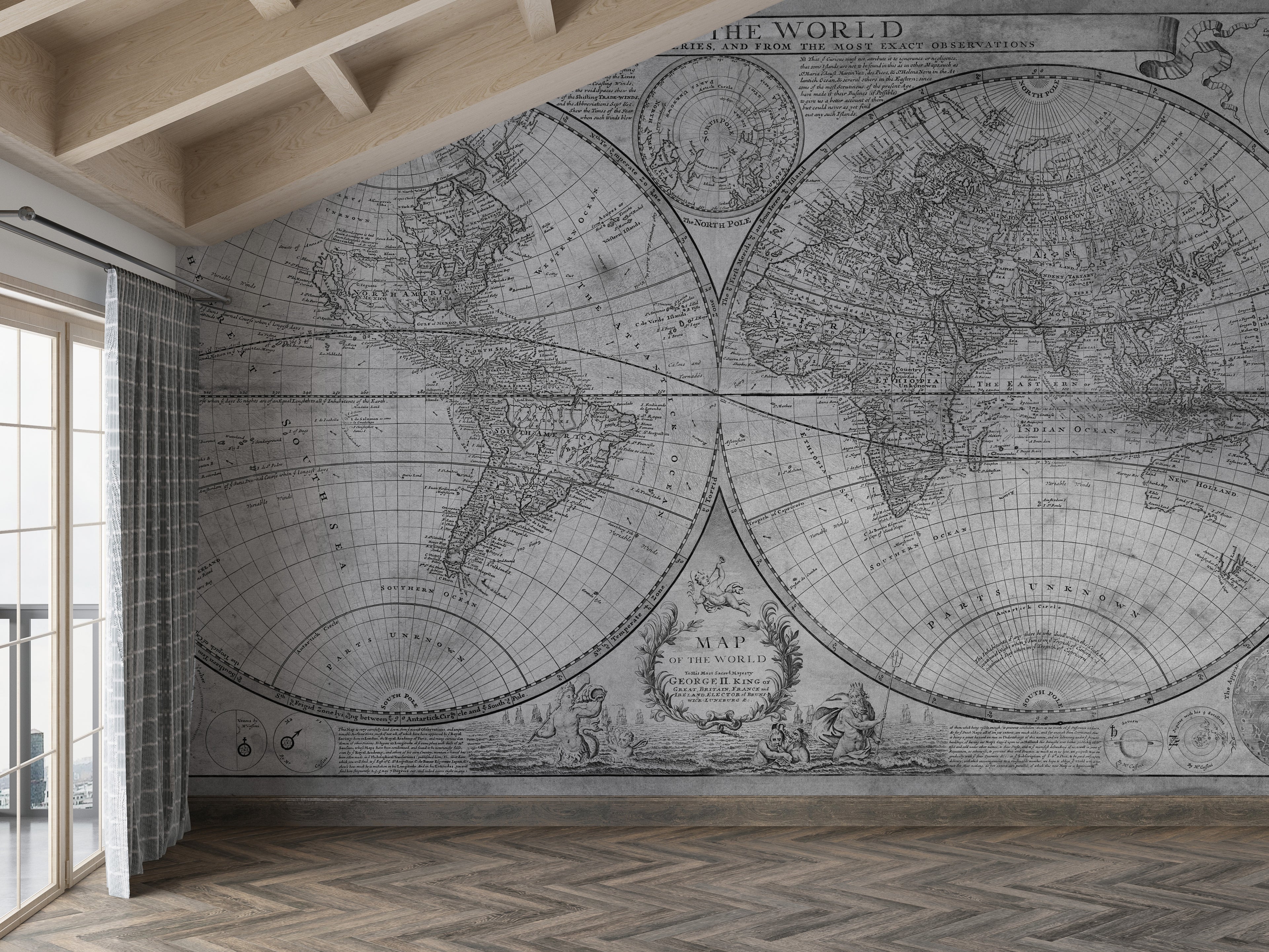 Mural vinílico autoadhesivo Wallplas Mapa mundi gris