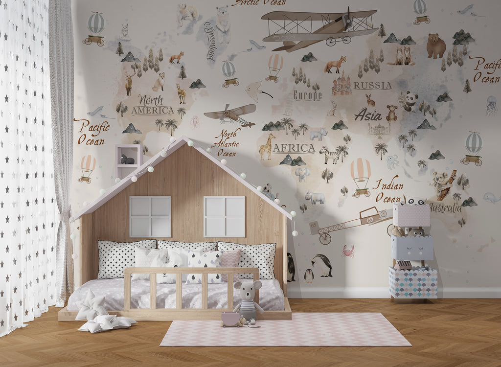 Mural vinílico autoadhesivo Wallplas Infantil Mapa