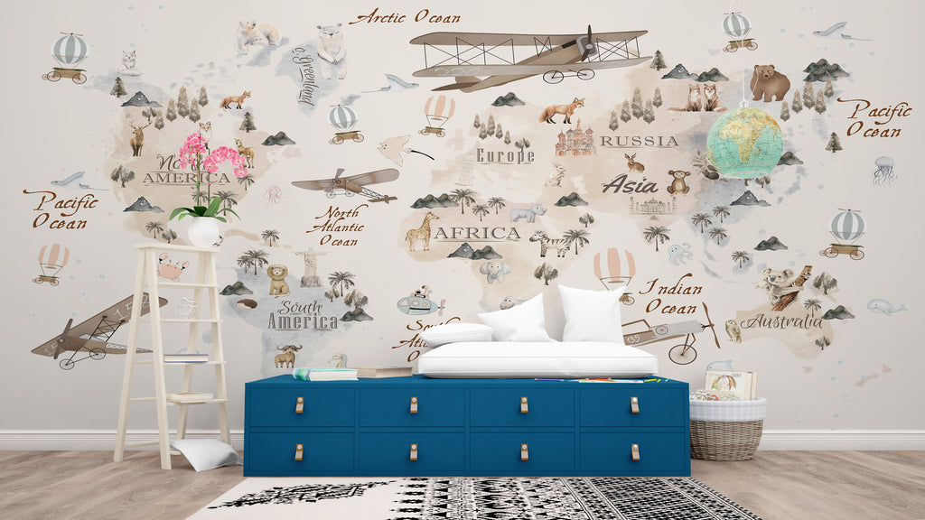 Mural vinílico autoadhesivo Wallplas Infantil Mapa