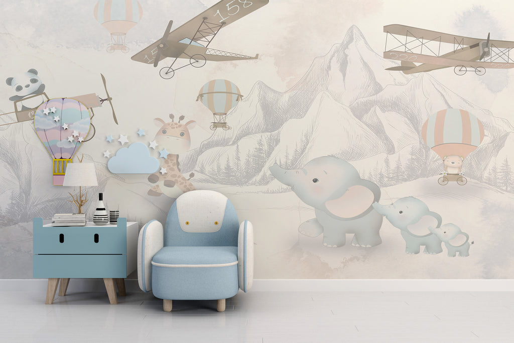 Mural vinílico autoadhesivo Wallplas Infantil Montañas