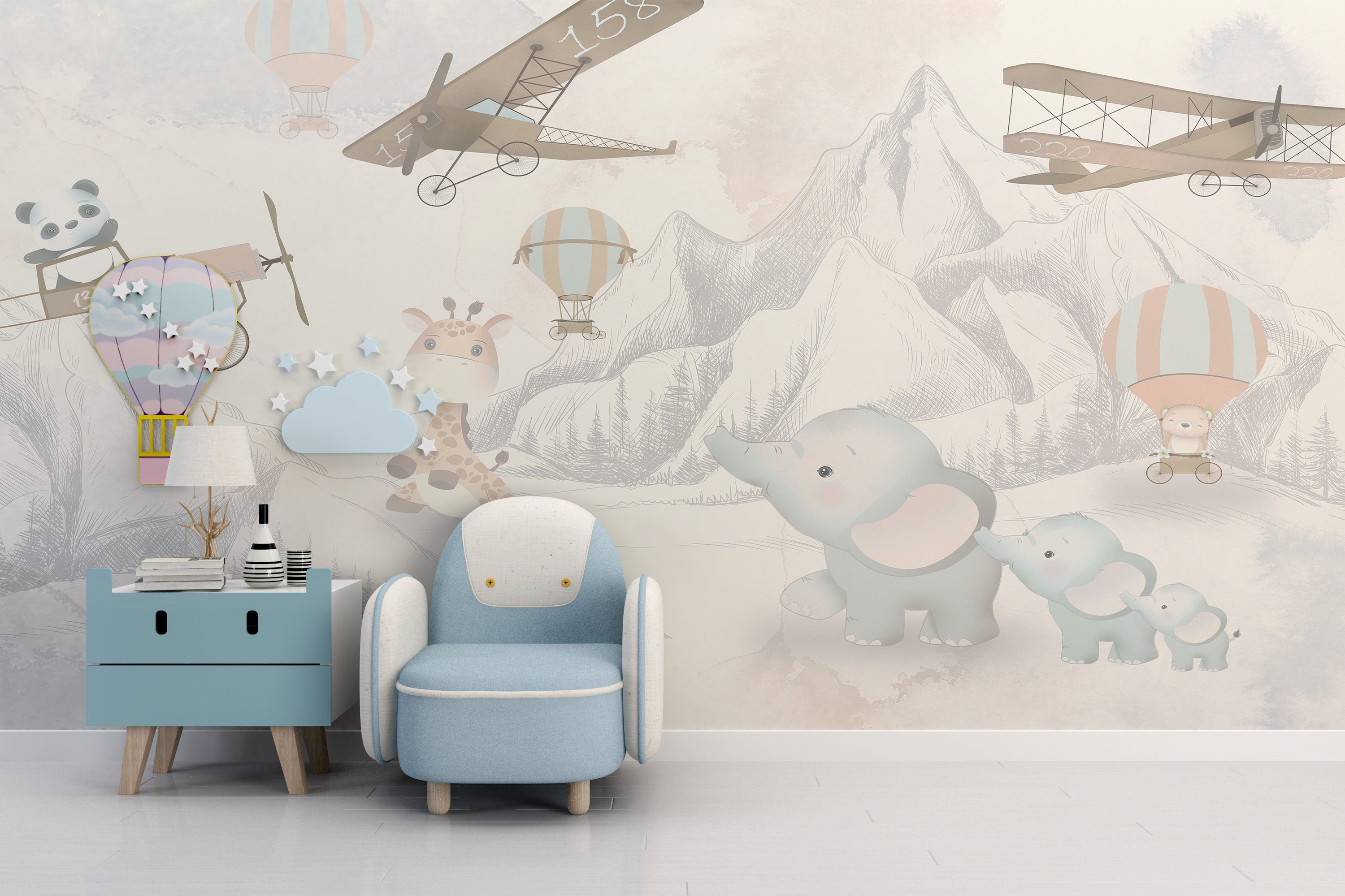 Mural vinílico autoadhesivo Wallplas Infantil Montañas