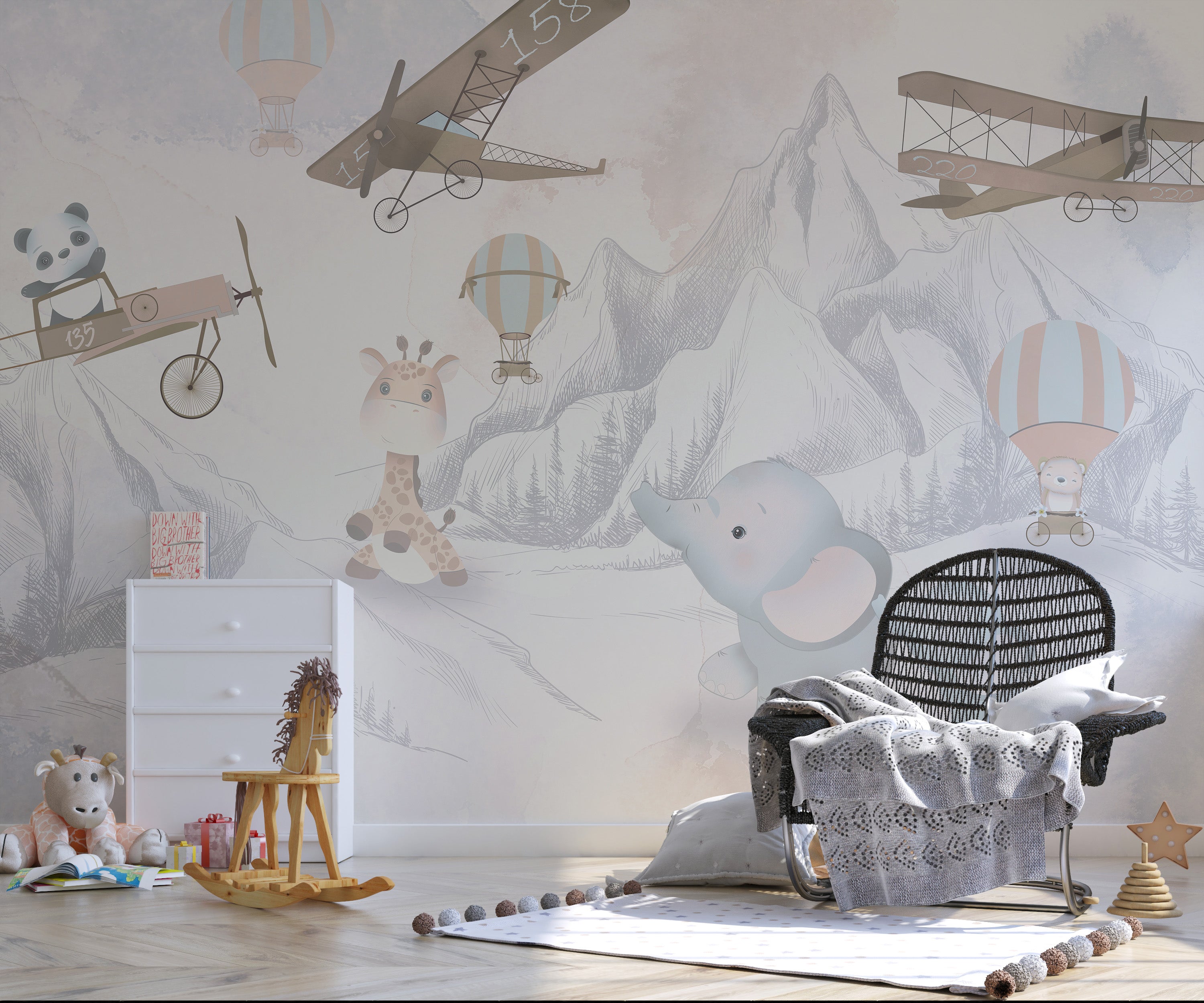 Mural vinílico autoadhesivo Wallplas Infantil Montañas