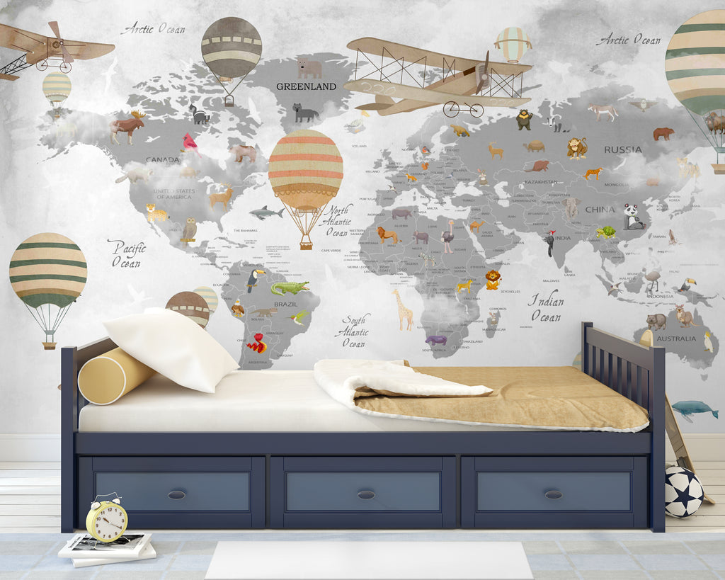 Mural vinílico autoadhesivo Wallplas Infantil Mundi