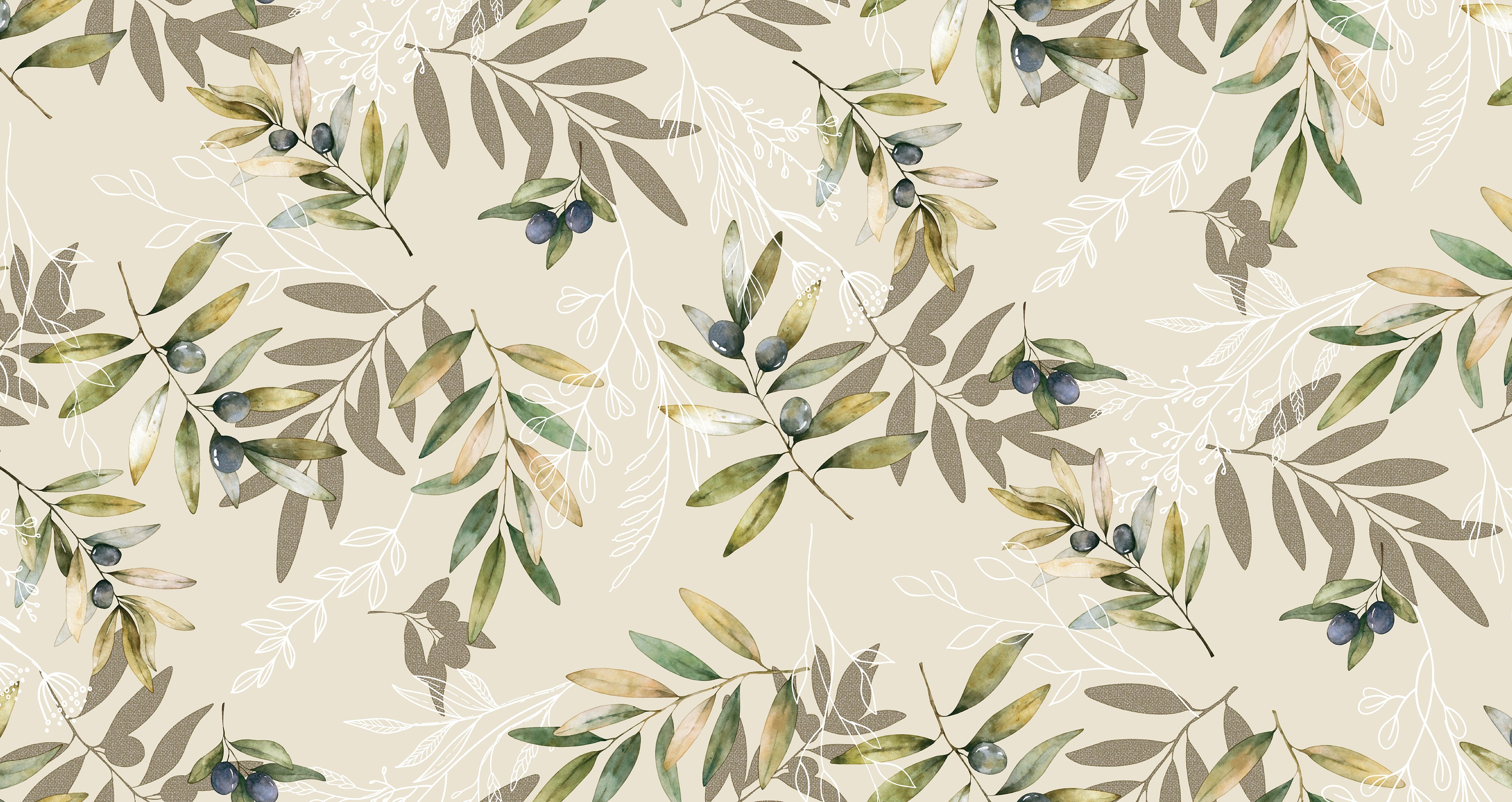 Mantel de hule estampado, impermeable y fácil de limpiar | Oliva beige