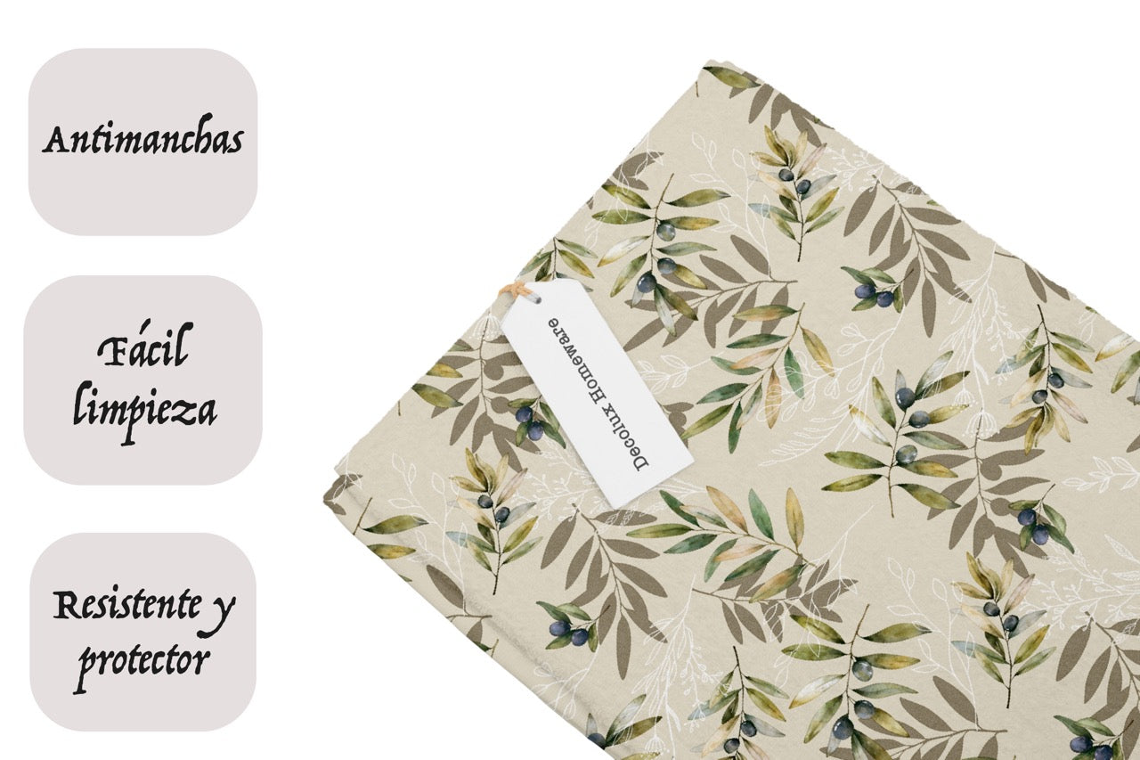 Mantel de hule estampado, impermeable y fácil de limpiar | Oliva beige