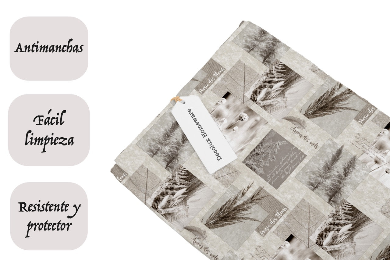 Mantel de hule estampado, impermeable y fácil de limpiar | Pampa topo