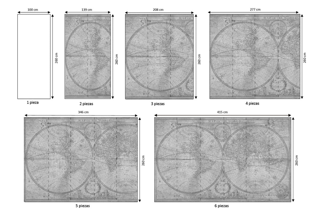 Mural vinílico autoadhesivo Wallplas Mapa mundi gris