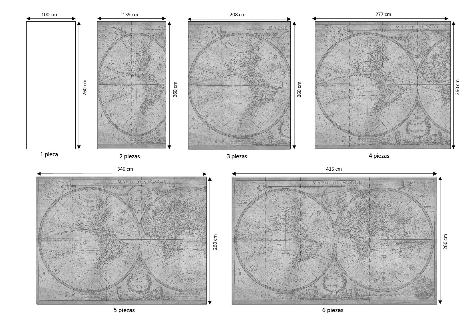 Mural vinílico autoadhesivo Wallplas Mapa mundi gris