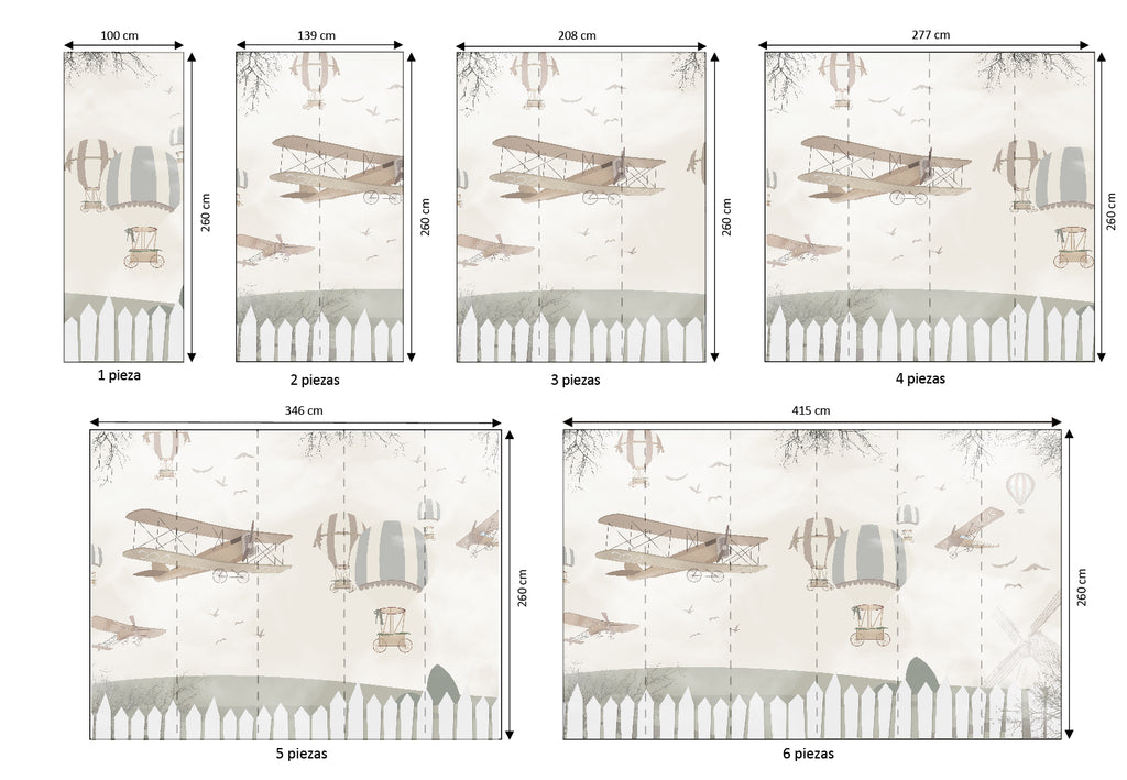 Mural vinílico autoadhesivo Wallplas Infantil Aviones