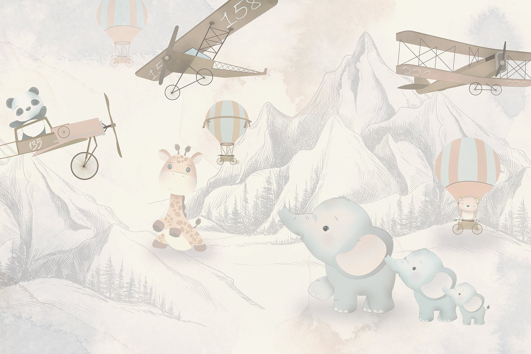 Mural vinílico autoadhesivo Wallplas Infantil Montañas