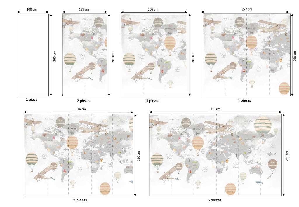 Mural vinílico autoadhesivo Wallplas Infantil Mundi