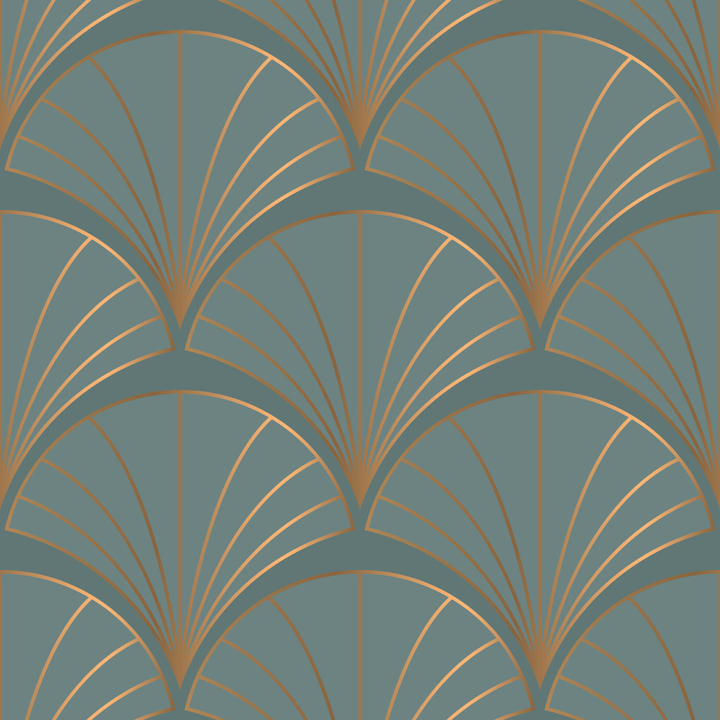 Papel pintado vinílico adhesivo Wallplas Abanicos verde