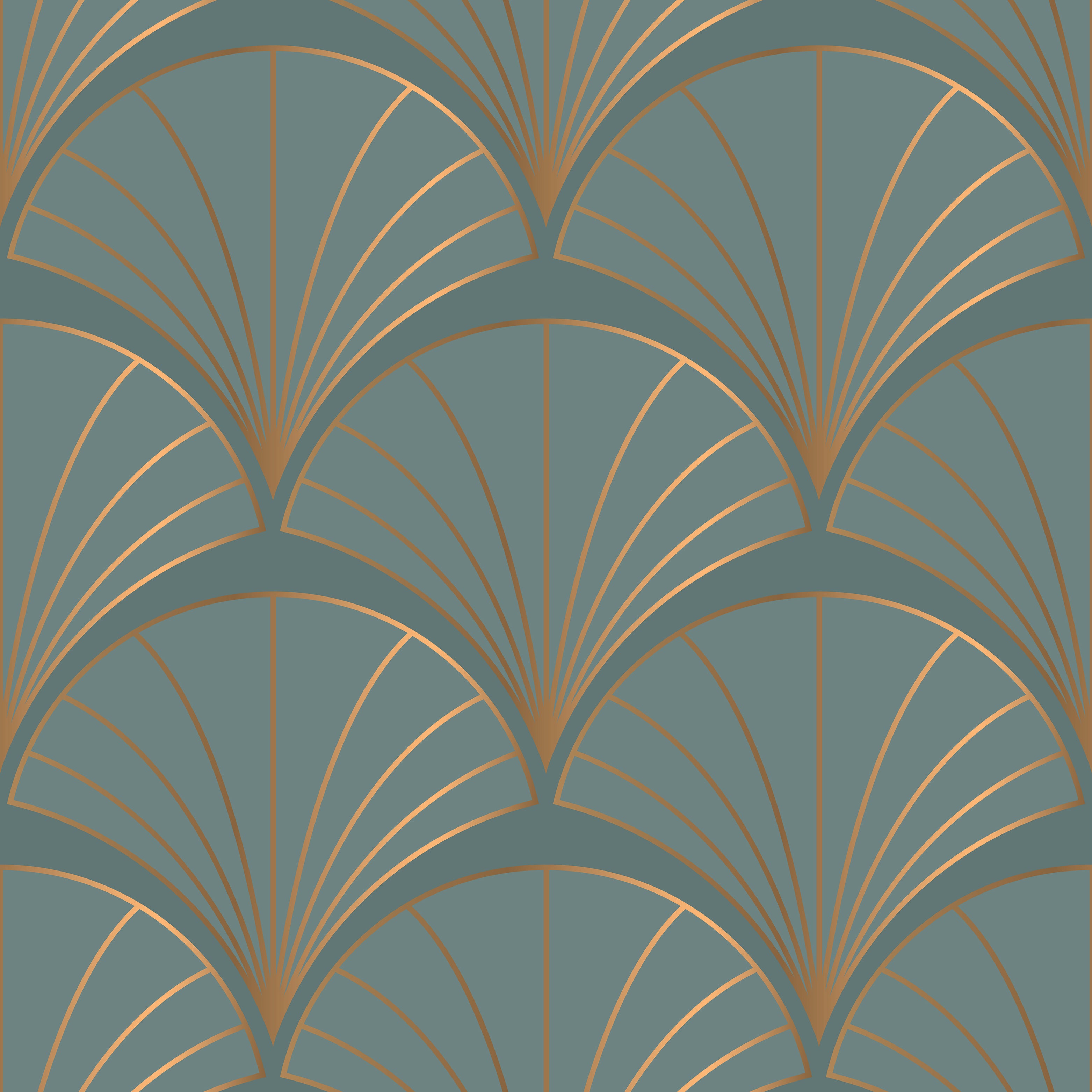 Papel pintado vinílico adhesivo Wallplas Abanicos verde