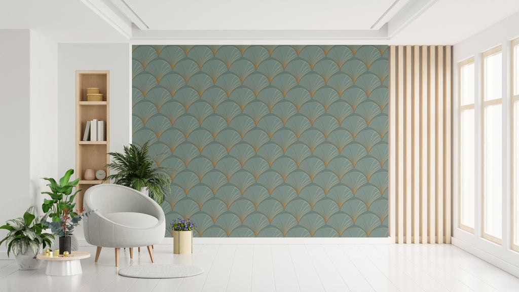 Papel pintado vinílico adhesivo Wallplas Abanicos verde