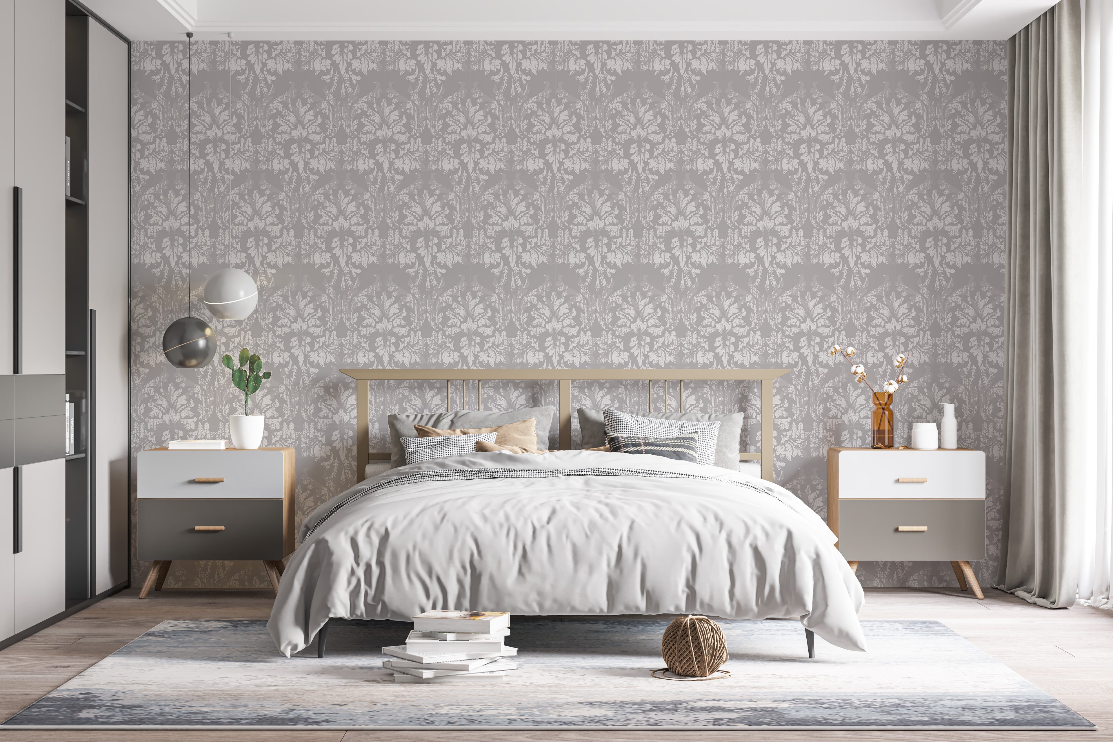 Papel pintado vinílico adhesivo Wallplas Valencia gris