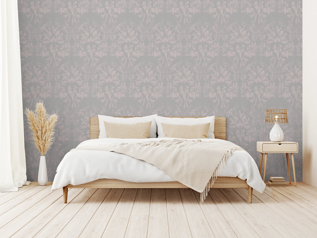 Papel pintado vinílico adhesivo Wallplas Valencia gris/violeta