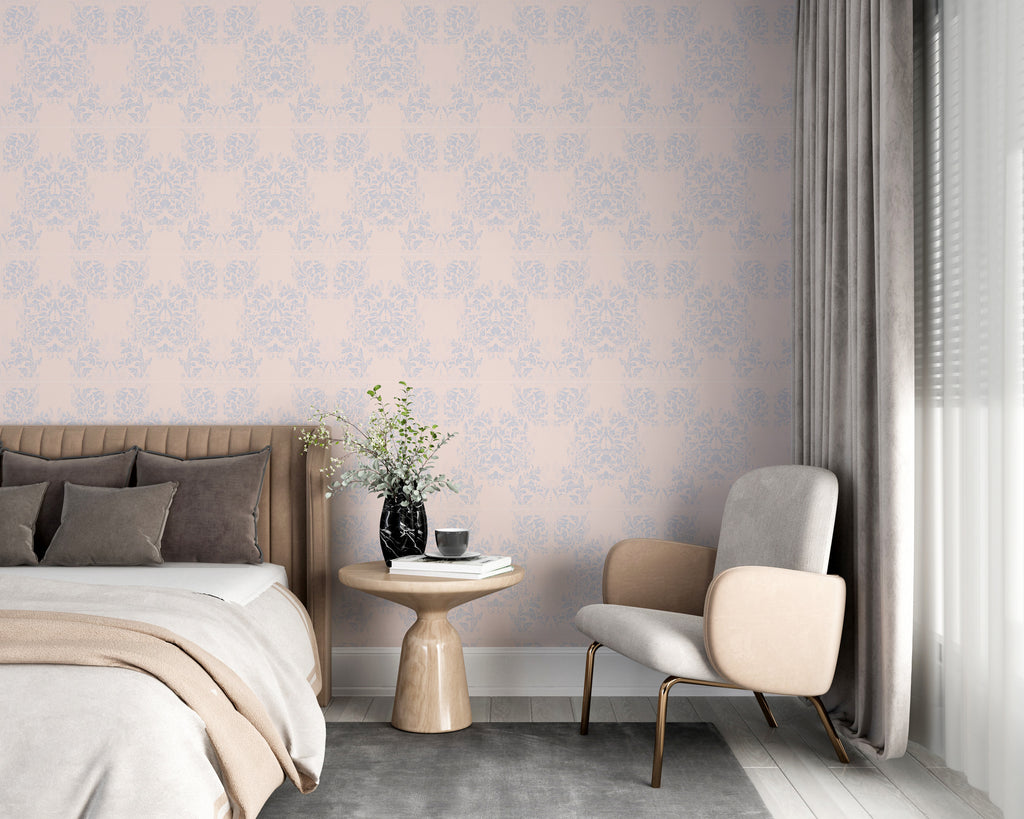 Papel pintado vinílico adhesivo Wallplas Castellon rosa/gris