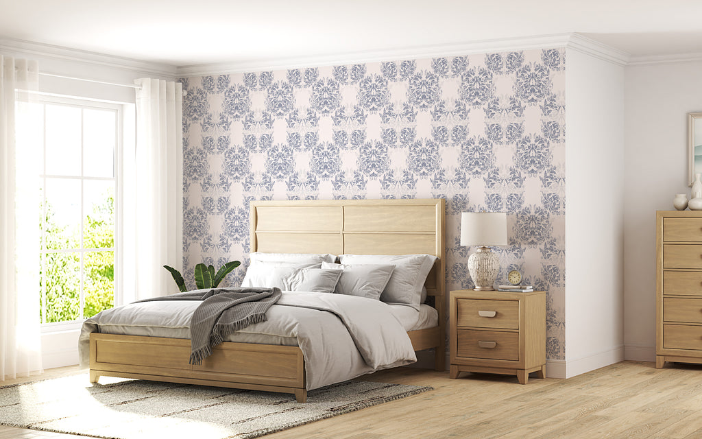 Papel pintado vinílico adhesivo Wallplas Castellon beige/azul