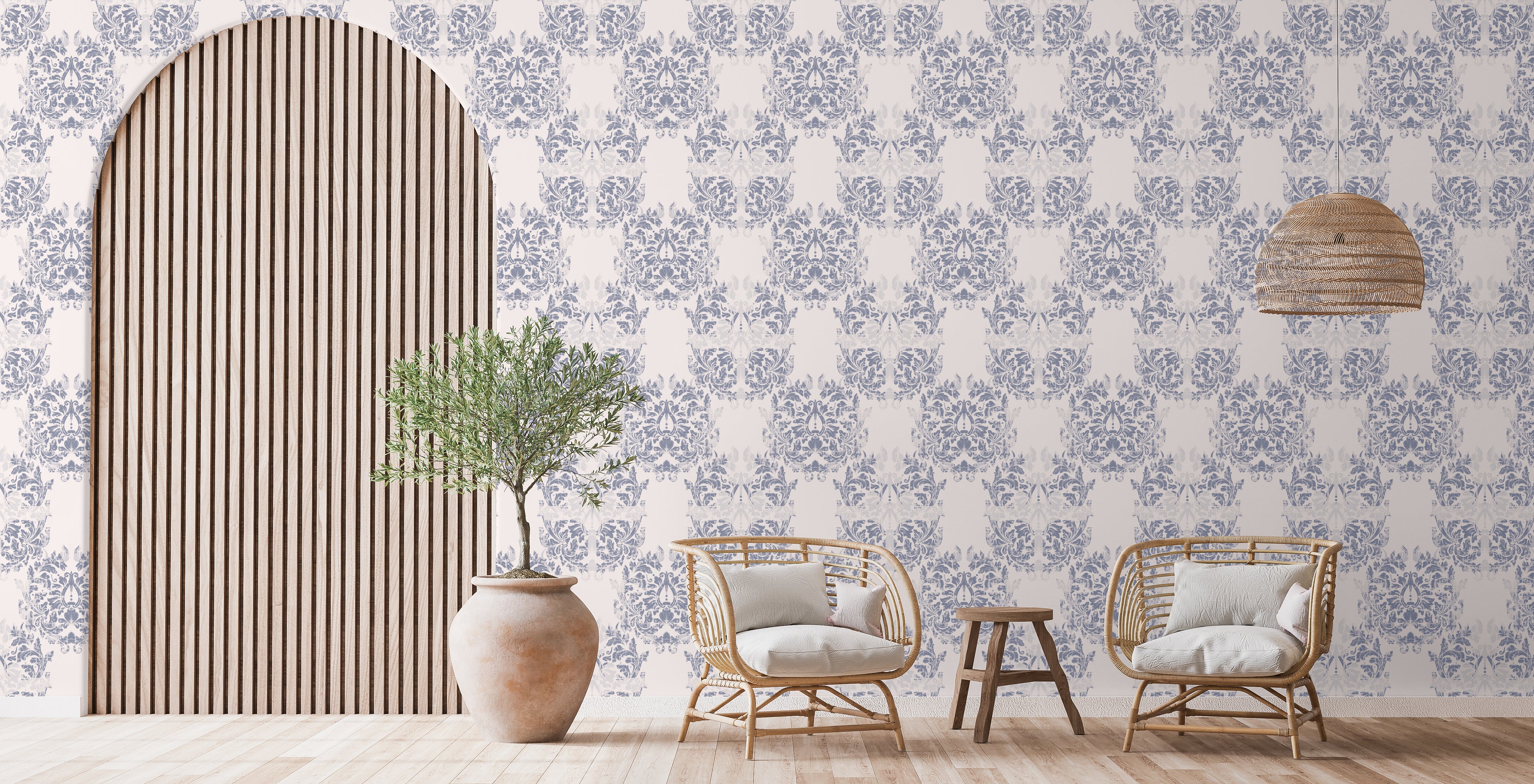 Papel pintado vinílico adhesivo Wallplas Castellon beige/azul