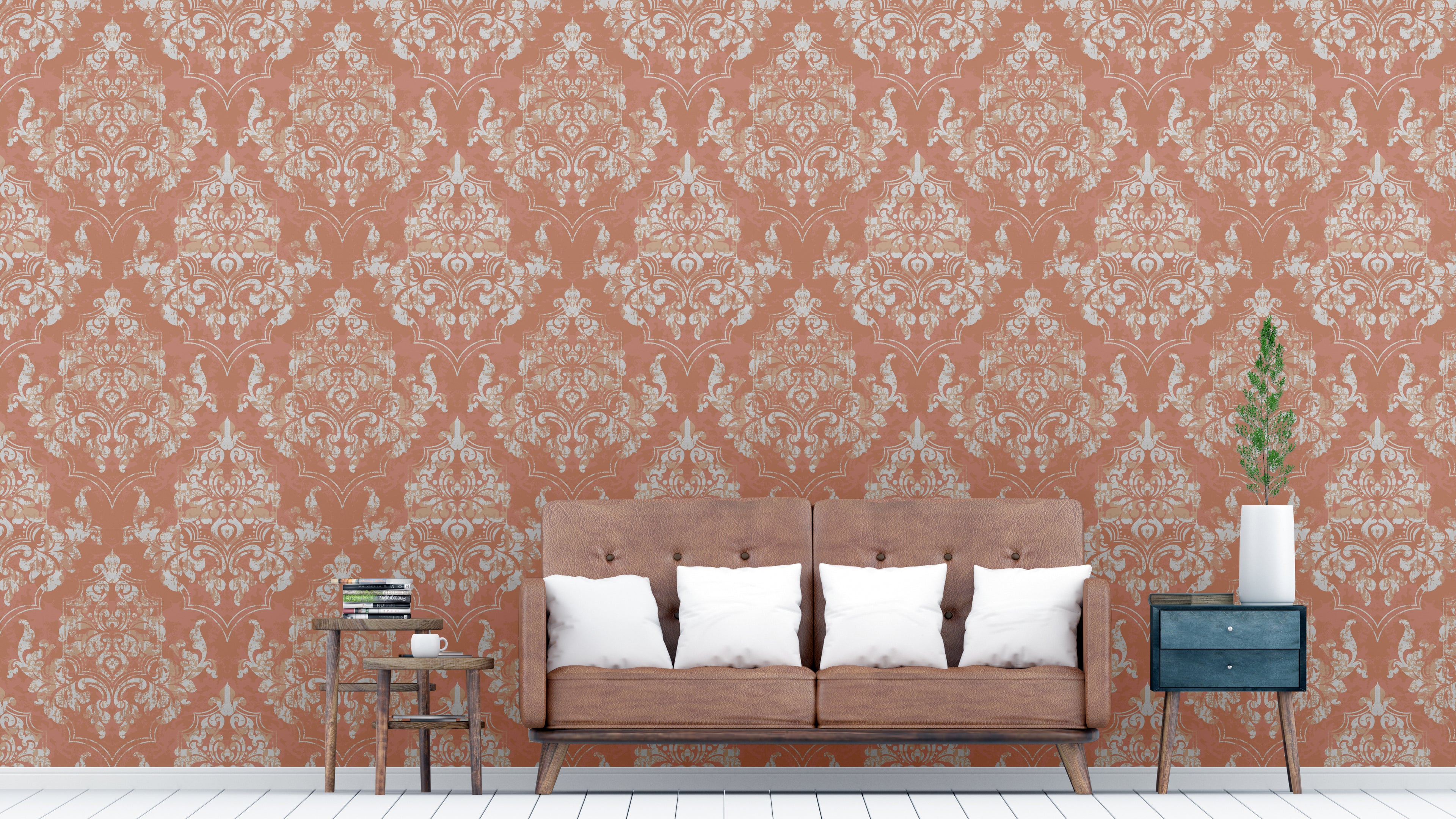 Papel pintado vinílico adhesivo Wallplas Alicante naranja