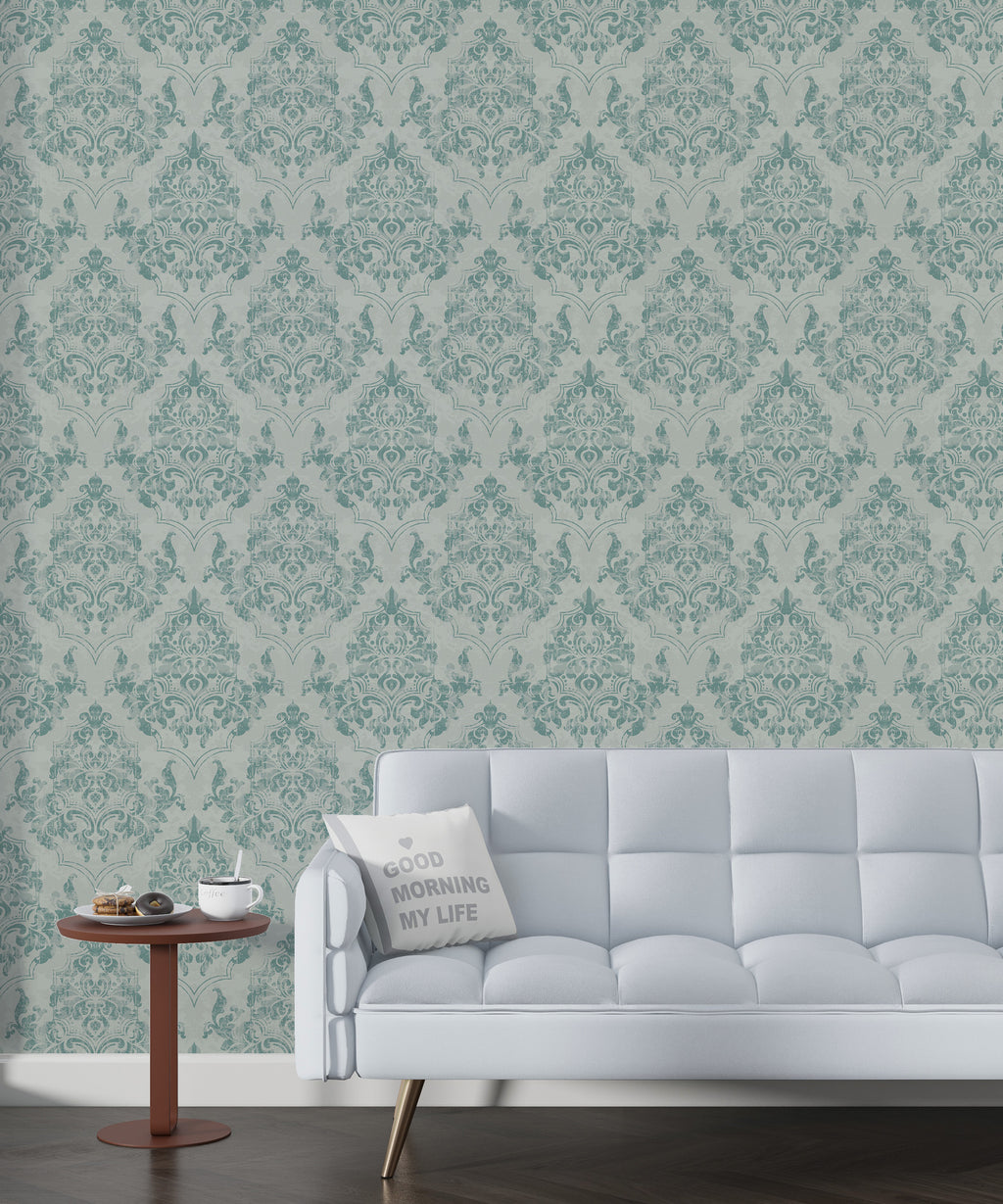 Papel pintado vinílico adhesivo Wallplas Alicante verde grisáceo