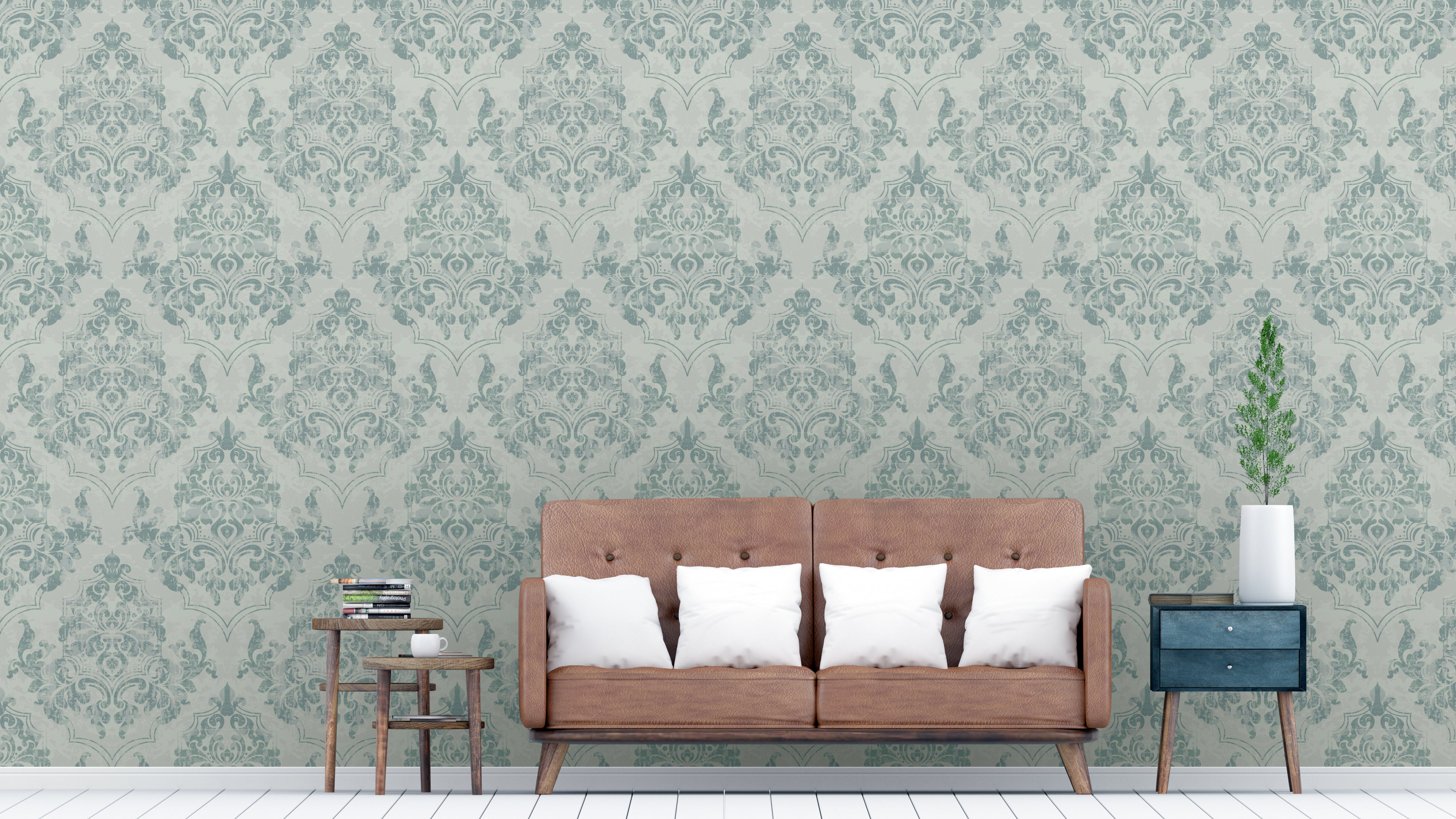 Papel pintado vinílico adhesivo Wallplas Alicante verde grisáceo