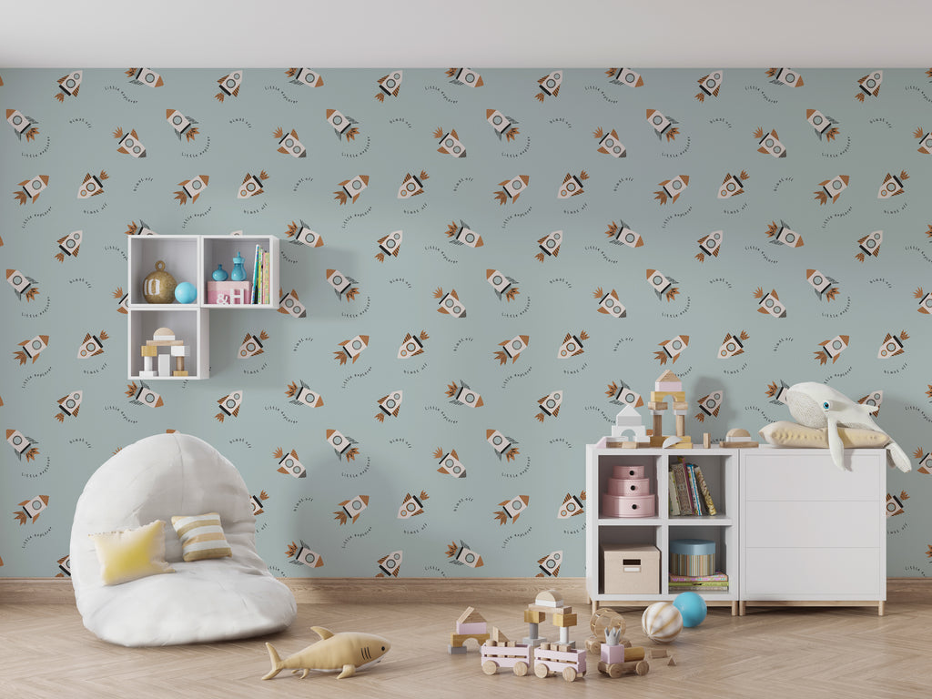 Papel pintado vinílico adhesivo Wallplas infantil Cohetes