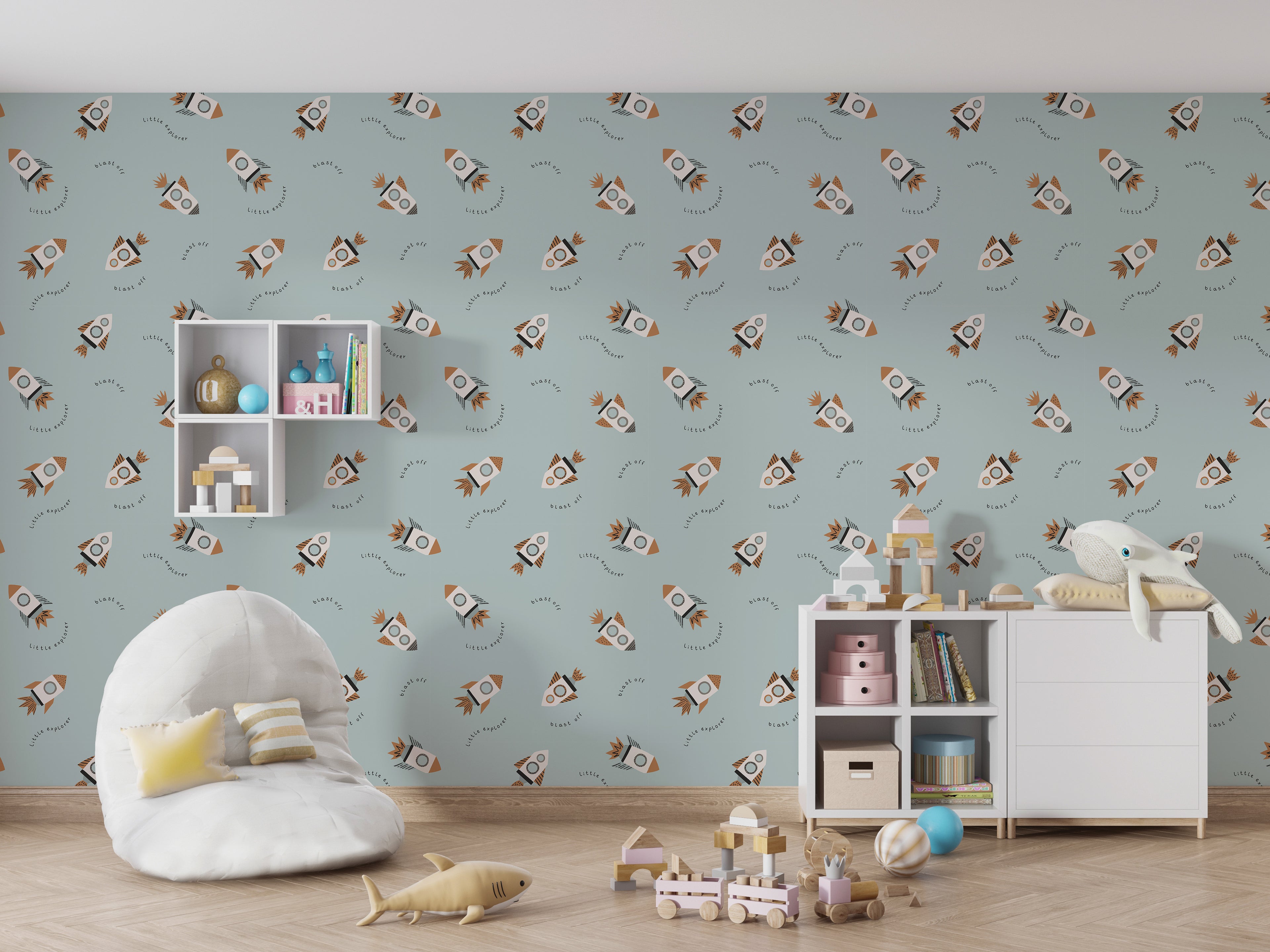 Papel pintado vinílico adhesivo Wallplas infantil Cohetes