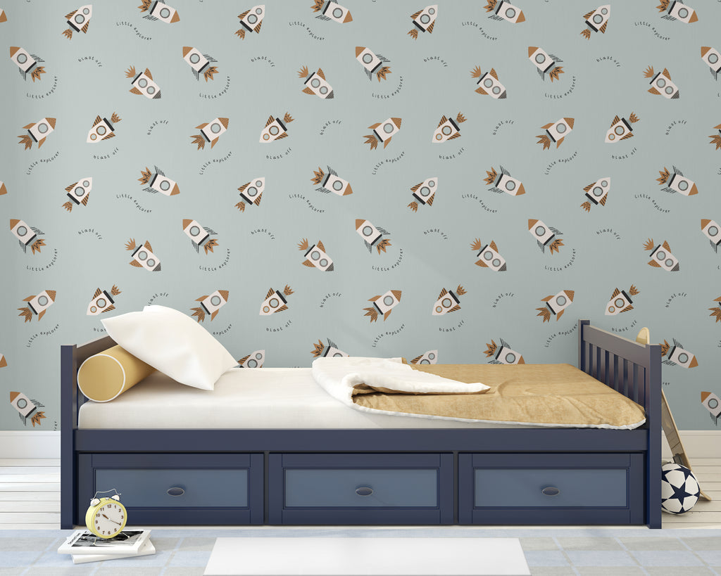 Papel pintado vinílico adhesivo Wallplas infantil Cohetes