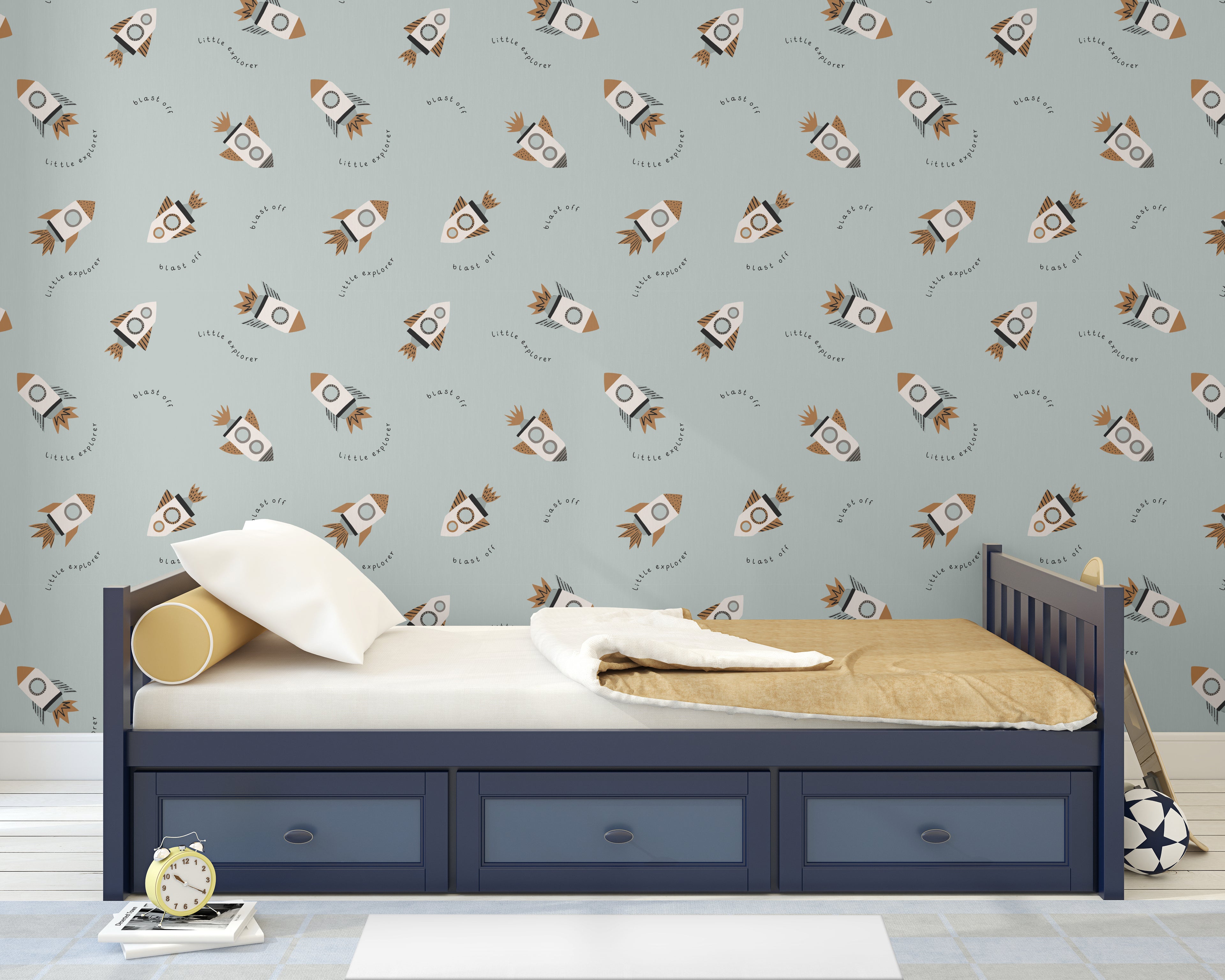 Papel pintado vinílico adhesivo Wallplas infantil Cohetes