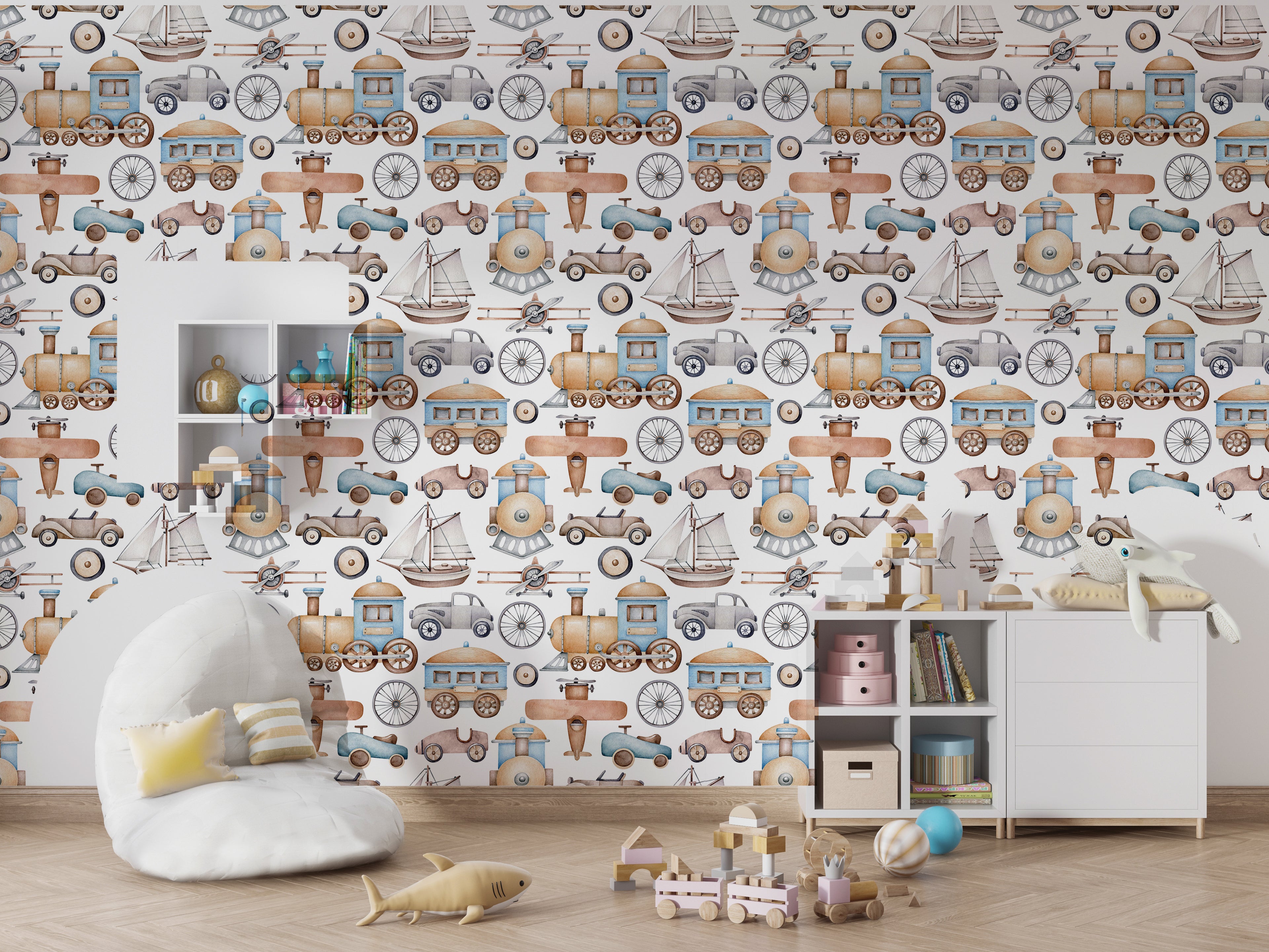 Papel pintado vinílico adhesivo infantil Wallplas Transporte